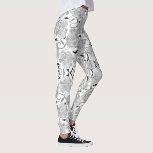 Gray Roses On White Leggings レギンス (右)