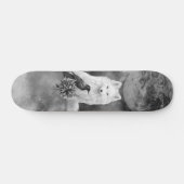 Gray Scale White Fox Fantasy Raven Moon Skate Deck スケートボード (横)