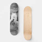 Gray Scale White Fox Fantasy Raven Moon Skate Deck スケートボード (正面)