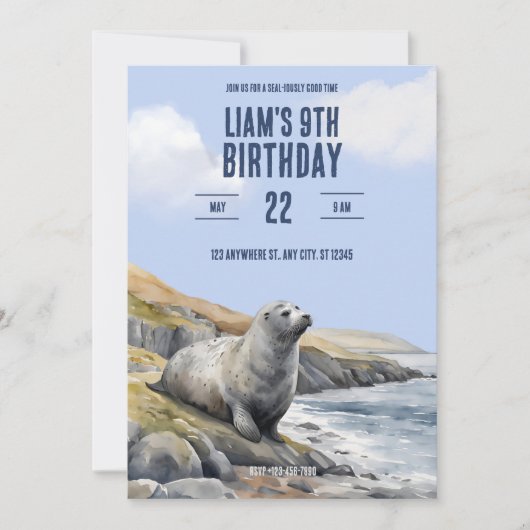 Gray Seal Birthday Invitation 招待状 (正面)