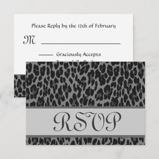 Gray Silver Leopard Print RSVPの結婚応答 出欠カード (正面/裏面)