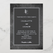 Gray silver modern monogram rustic wedding 箔招待状 (正面)