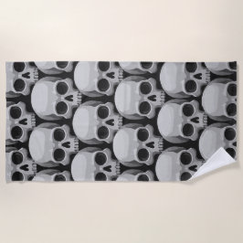Gray Skull Pattern – Minimal Gothic Design ビーチタオル