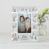 Gray Snowy A-Frames Winter Cabin Photo シーズンカード (スタンド正面)