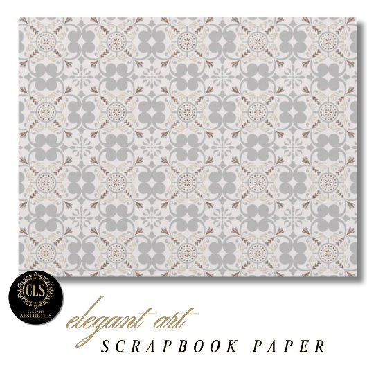 Gray Spanish Tile Pattern Scrapbook Paper 