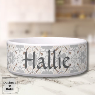 Gray Spanish Tile Personalized Pet Bowl  ボウル