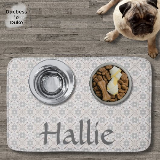 Gray Spanish Tile Personalized Pet Food Mat バスマット