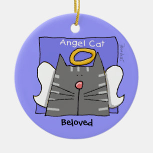 Gray Tabby Cat Angel Personalize セラミックオーナメント