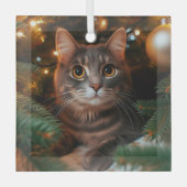 Gray Tabby Cat Glass Ornament ガラスオーナメント (正面)