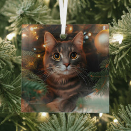 Gray Tabby Cat Glass Ornament ガラスオーナメント
