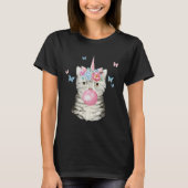 Gray Tabby Tiger Cat With Bubblegum Unicorn Happy  Tシャツ (正面)