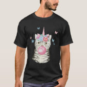 Gray Tabby Tiger Cat With Bubblegum Unicorn Happy  Tシャツ (正面)