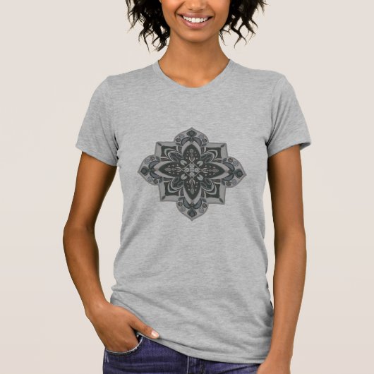 Gray tee with a geometric mandala of gray & black tシャツ (正面)