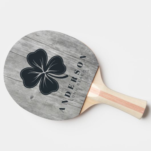 Gray Timber Four Leaf Clover with Name 卓球ラケット (横)