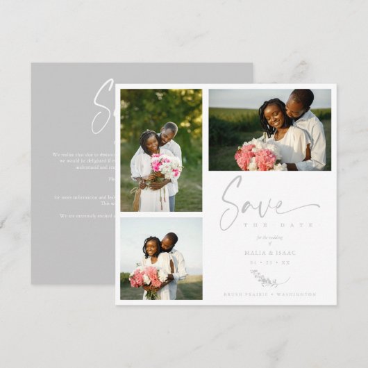 Gray Trendy Branches Wedding Save Date 3 Photos (正面/裏面)