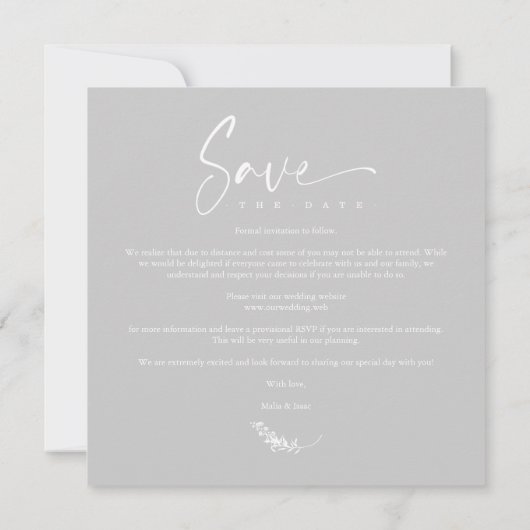 Gray Trendy Branches Wedding Save Date 3 Photos (裏面)
