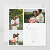 Gray Trendy Branches Wedding Save Date 3 Photos (正面)