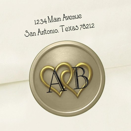 Gray Two Hearts Black Monogram Wedding ラウンドシール