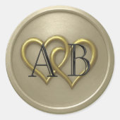 Gray Two Hearts Black Monogram Wedding ラウンドシール (正面)