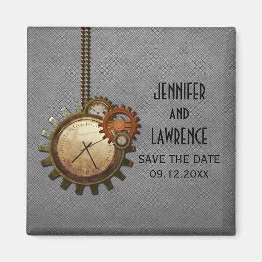 Gray Vintage Clock Save the Date Magnet マグネット (正面)