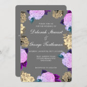 Gray Violet Floral Wedding Invitation 招待状 (正面/裏面)