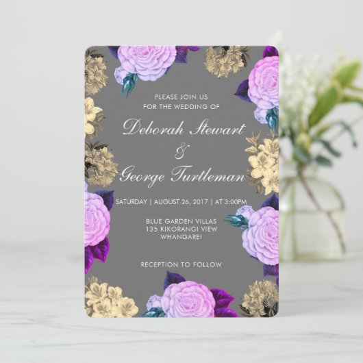 Gray Violet Floral Wedding Invitation 招待状 (スタンド正面)