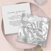 Gray White Agate Silver Glitter Luxury スクエア名刺
