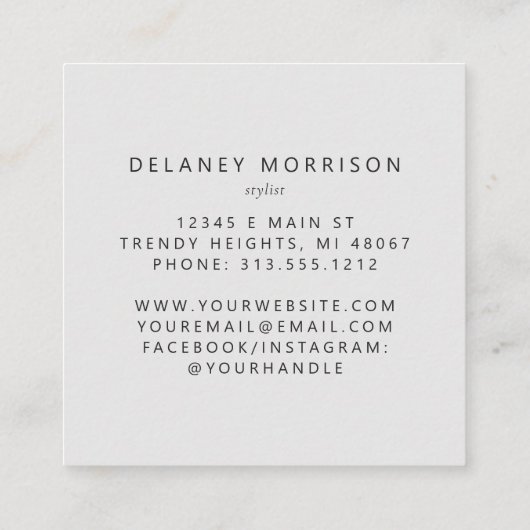 Gray White Agate Silver Glitter Luxury スクエア名刺 (裏面)