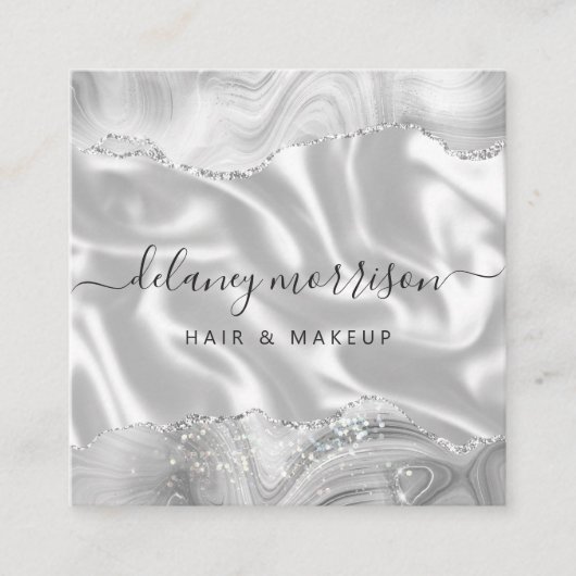Gray White Agate Silver Glitter Luxury スクエア名刺 (正面)
