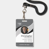 Gray White Black Corporate Employee ID Badge バッジ (正面(ネックストラップ付))