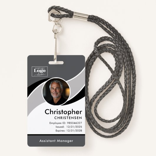 Gray White Black Corporate Employee ID Badge バッジ (正面ランヤード)