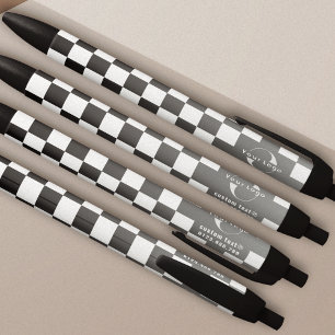 Gray & white Businessロゴ会社ブランド市松模様に 黒ボールペン