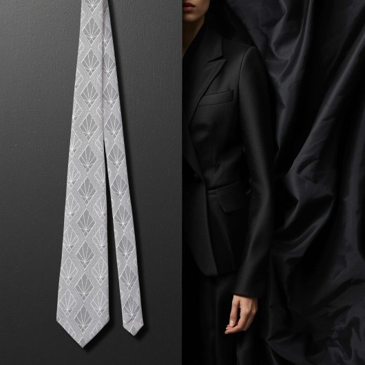 Gray & White Diamonds Art Deco Pattern Neck Tie ネクタイ