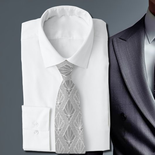 Gray & White Diamonds Art Deco Pattern Neck Tie ネクタイ