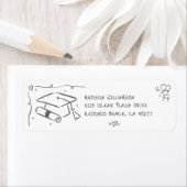Gray White Hand Drawn Doodles Graduate Cap Address ラベル (インサイチュ)