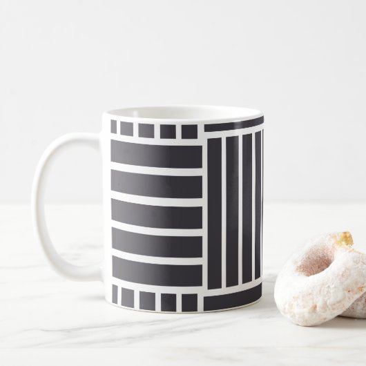 Gray White Horizontal Vertical Stripes コーヒーマグカップ (ドーナツ)