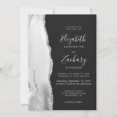 Gray White Silver Agate Slate QR Code Wedding 招待状 (正面)