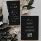 Gray White Silver Agate Slate QR Code Wedding 招待状