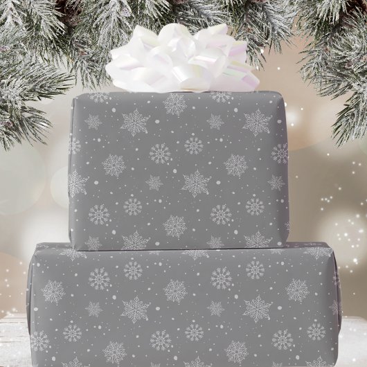 Gray White Snowflakes Pattern Christmas Holiday ラッピングペーパー