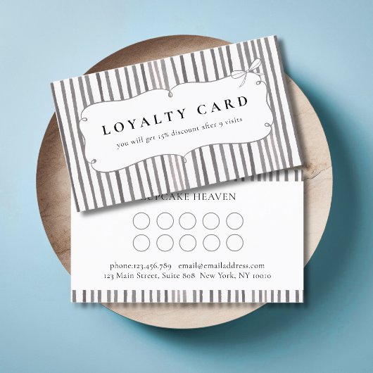Gray White Stripe Vintage Bow Loyalty Cards 名刺