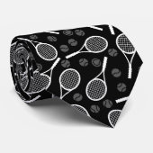 Gray & White Tennis Dad Ball Racket Pattern Black ネクタイ (ロール)