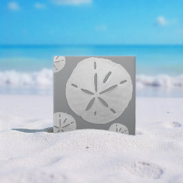 Gray & White Tropical Beach Sand Dollar タイル