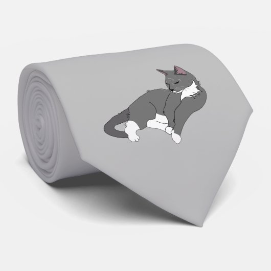 Gray & White Tuxedo Cat ネクタイ (ロール)