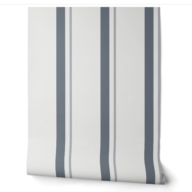 Gray Wide French Ticking Stripe 壁紙 (ほどく)