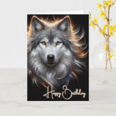 Gray Wolf Happy Birthday Card カード (黄色い花)