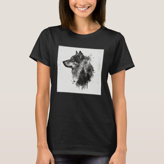 Gray Wolf Paint Splatter Warrior Wild Animal Uniqu Tシャツ (正面)