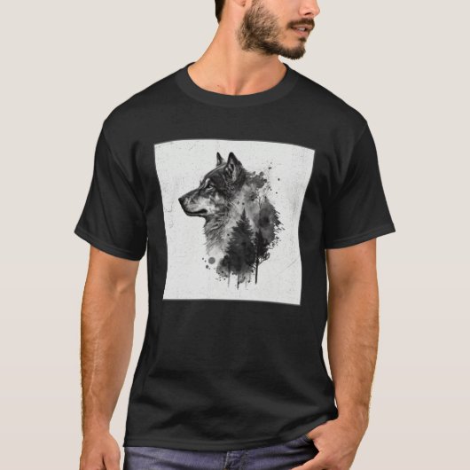 Gray Wolf Paint Splatter Warrior Wild Animal Uniqu Tシャツ (正面)