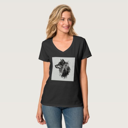 Gray Wolf Paint Splatter Warrior Wild Animal Uniqu Tシャツ (正面フル)