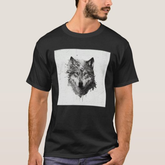 Gray Wolf Paint Splatter Warrior Wild Animal Uniqu Tシャツ (正面)