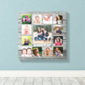 Gray Wood 13 Photo Collage Family Name Keepsake キャンバスプリント (インサイチュ (ウッドフロア))